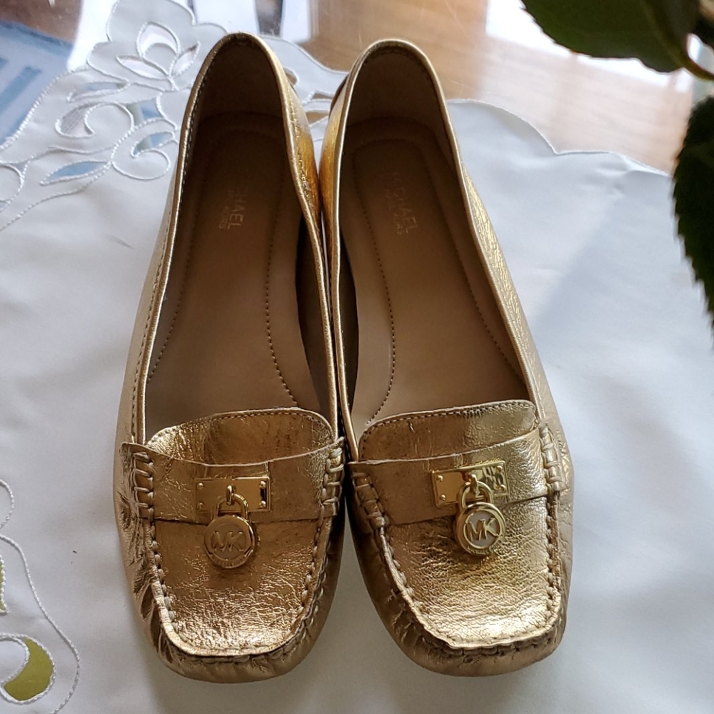 MICHAEL KORS metallic gold loafers